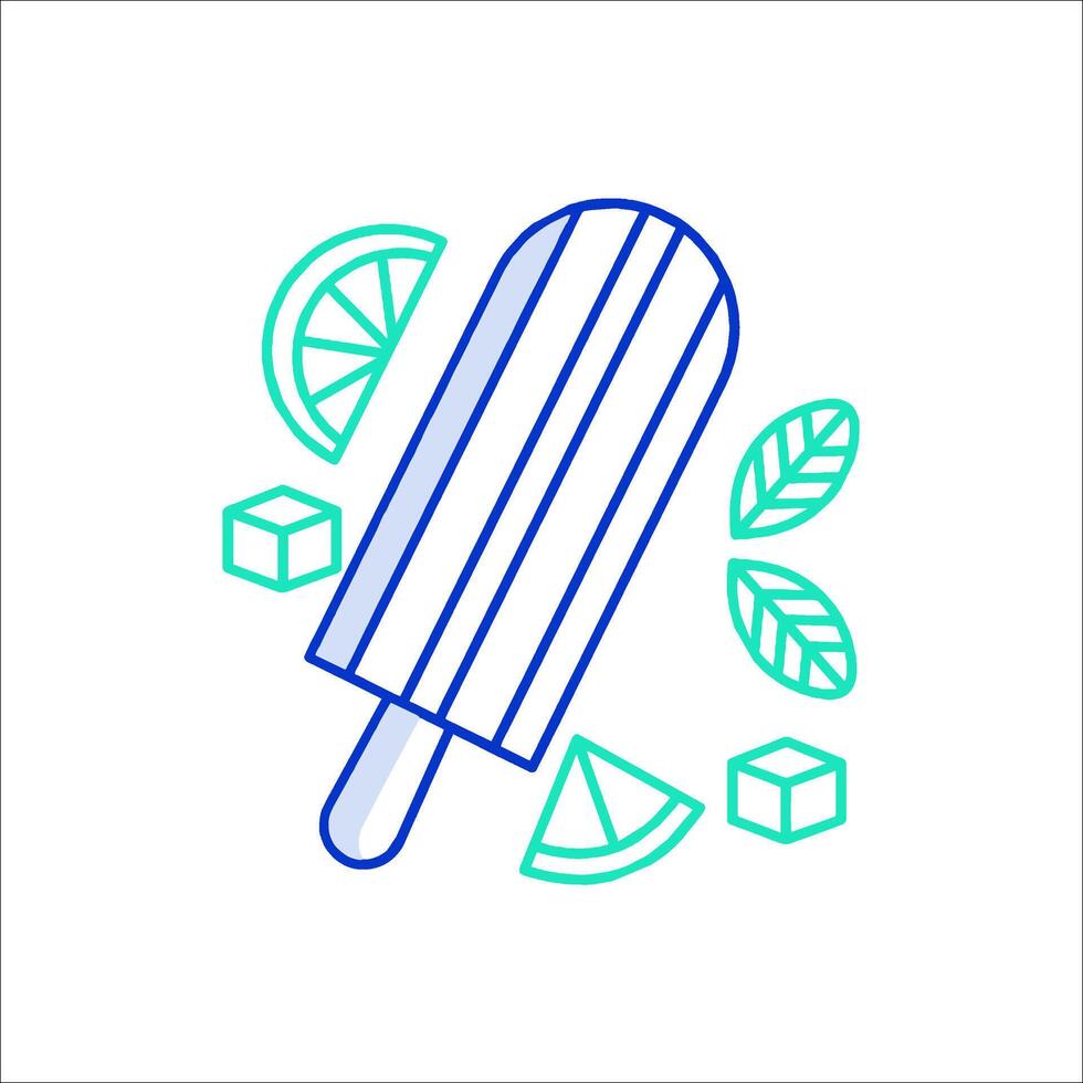 Ice cream icon with a slice of lemon and a slice of lime vector