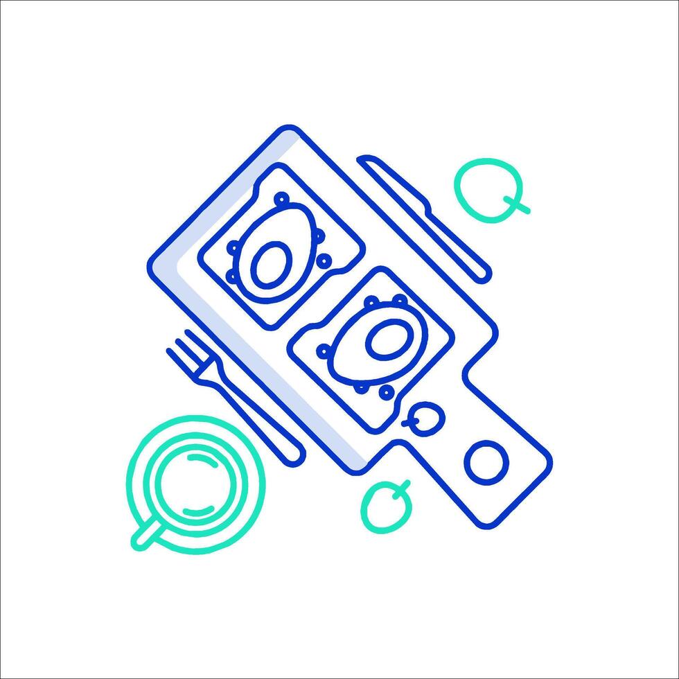 A blue line icon of a grill and a fork vector