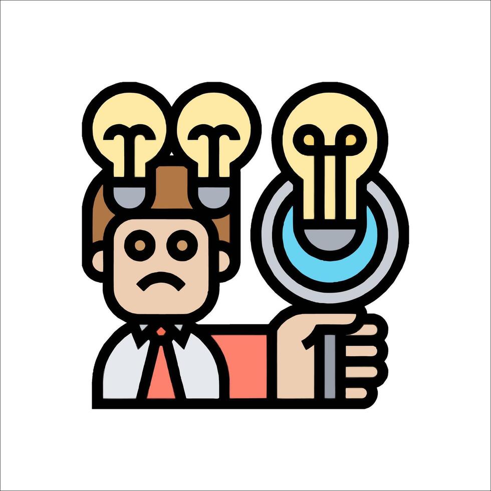 A man holding a magnifying glass with two light bulbs vector