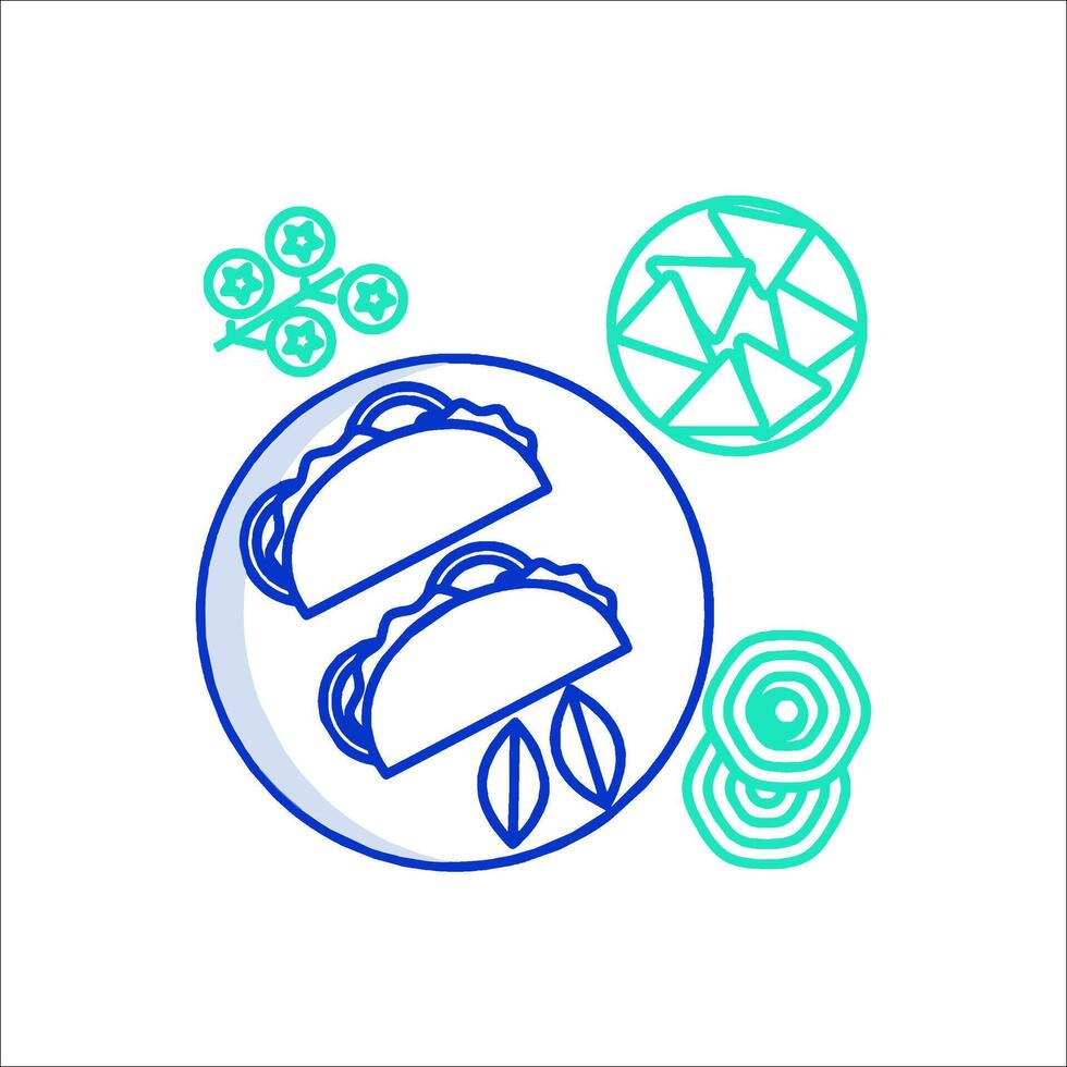 A blue and white illustration of tacos vector