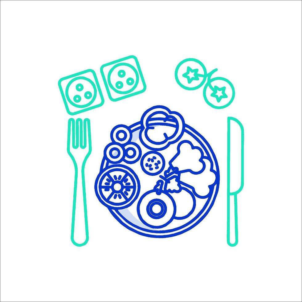 A plate with food and utensils on it vector