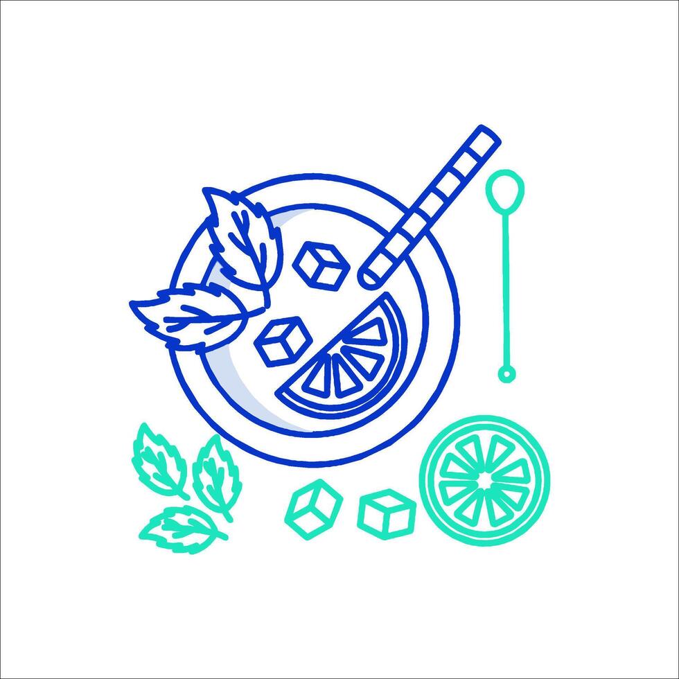 A drink with ice and mint leaves vector
