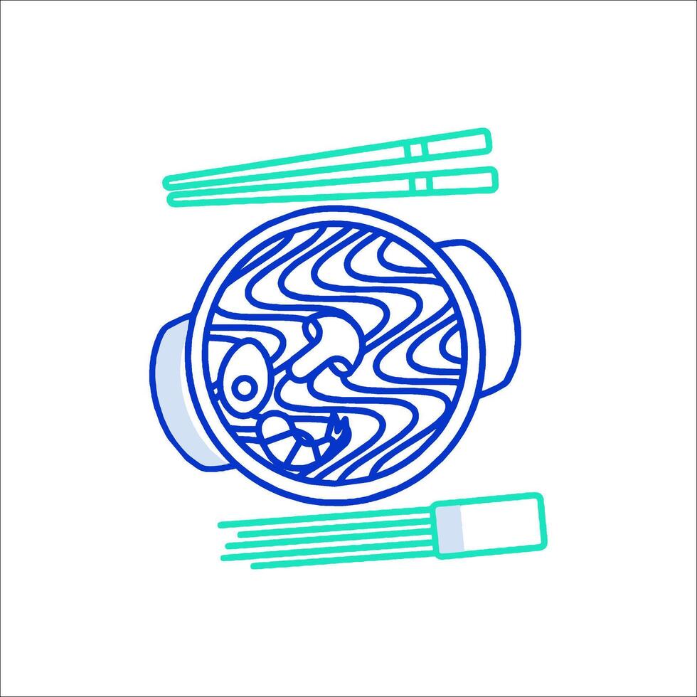 A line drawing of a bowl of noodles with chopsticks vector