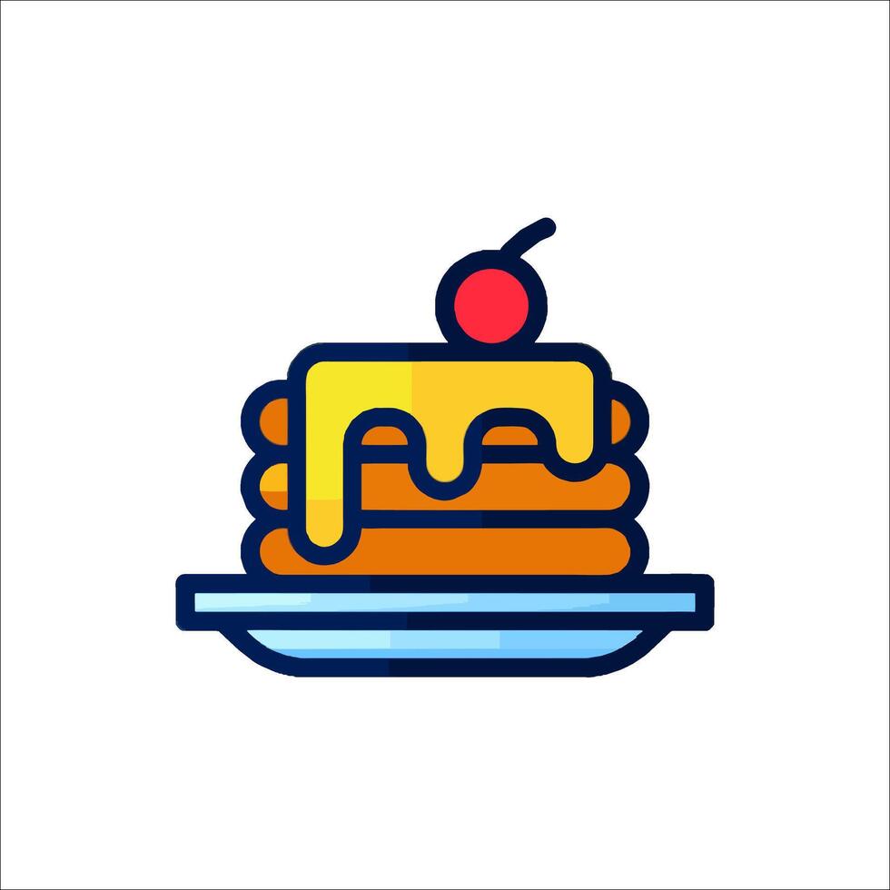 Pancakes with syrup and cherry icon vector