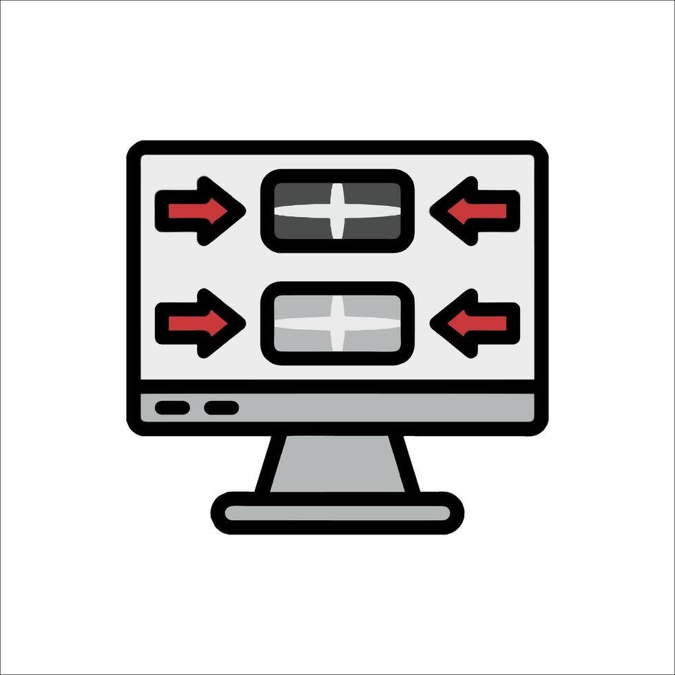Computer monitor with two arrows pointing to it vector
