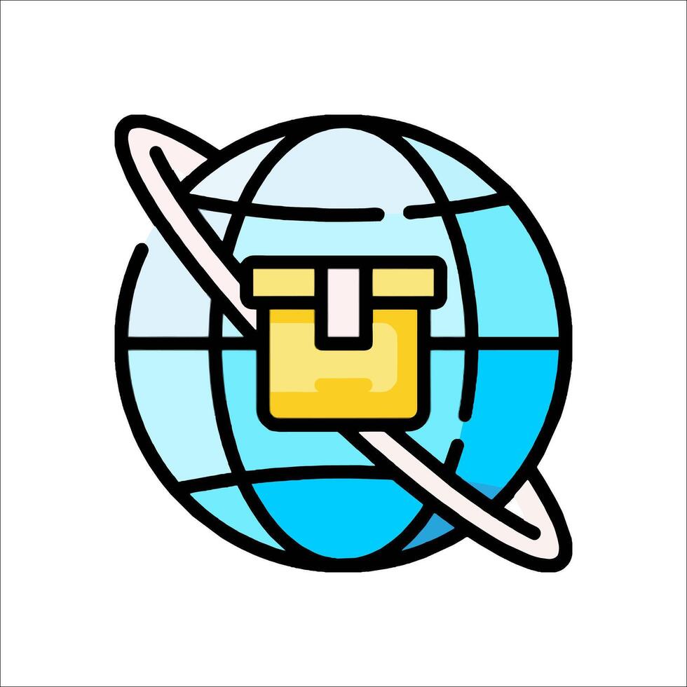 A globe with a box on it and a yellow line vector
