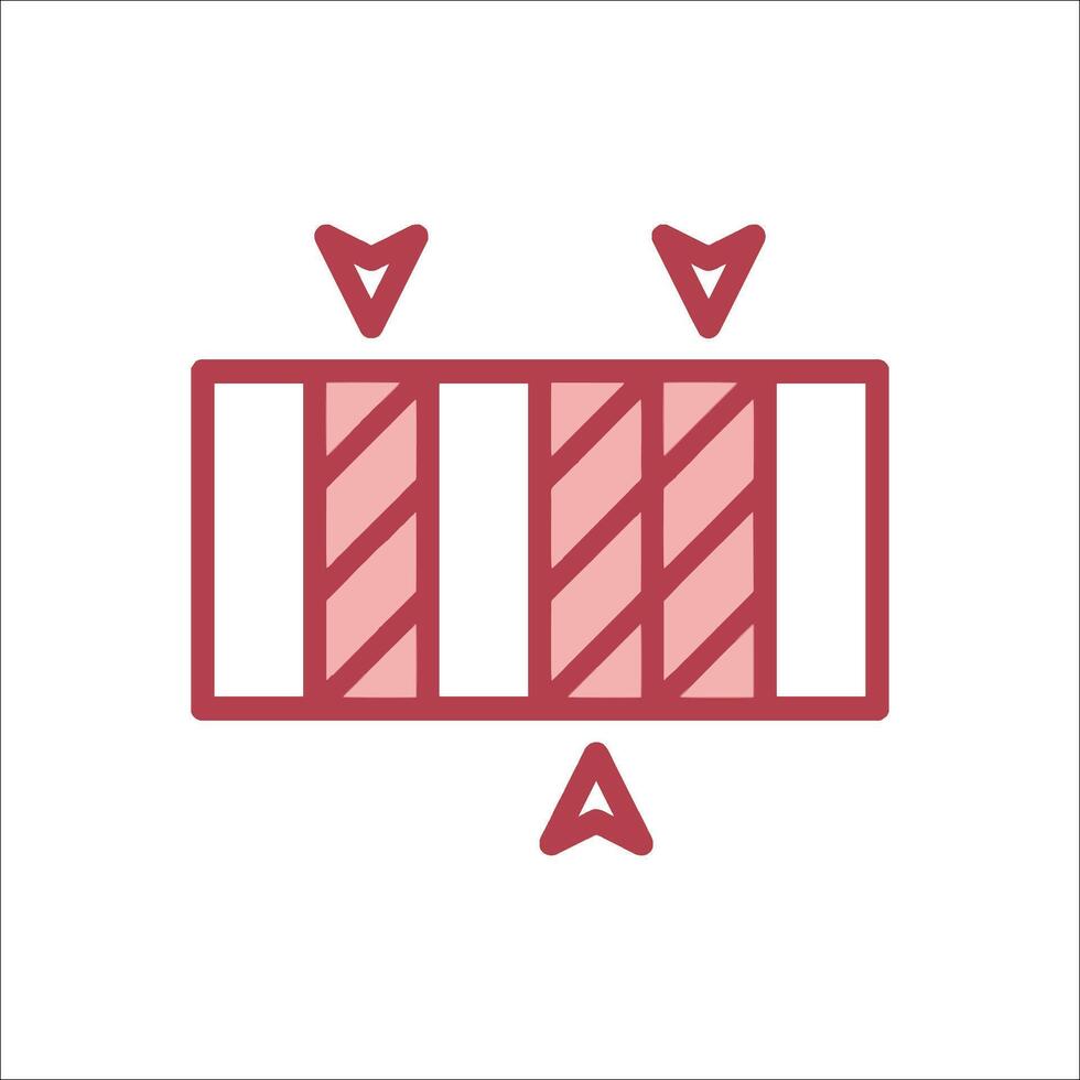 A red and white icon of a battery vector