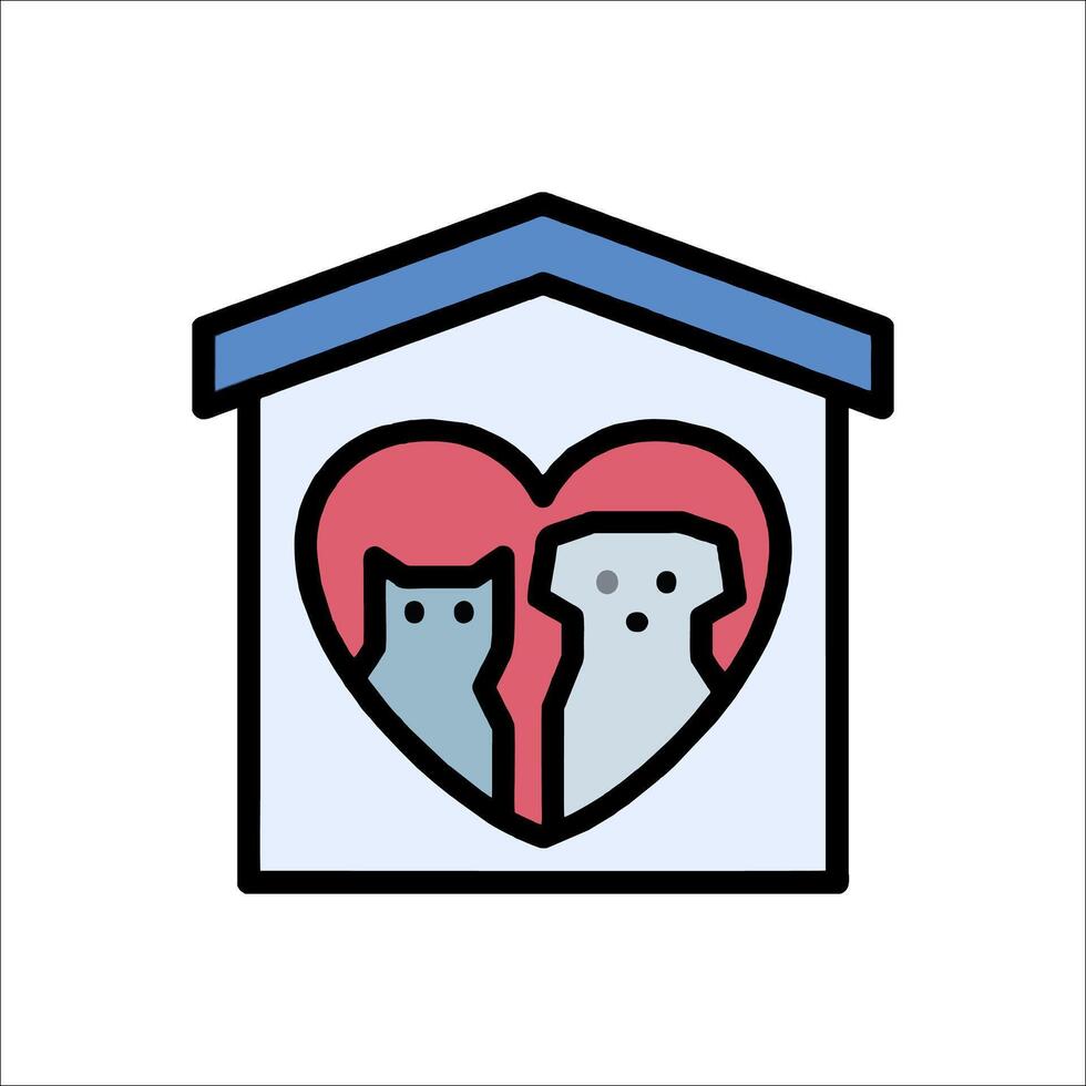A dog and cat inside a house with a heart vector