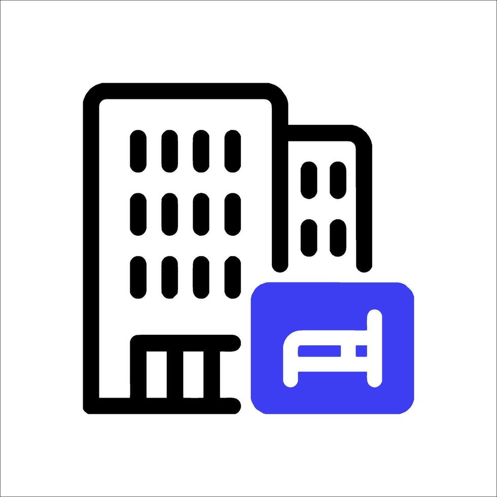 A hotel room icon with a bed and a sign vector