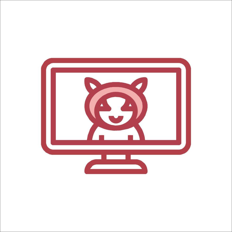 A red icon of a cat on a computer monitor vector