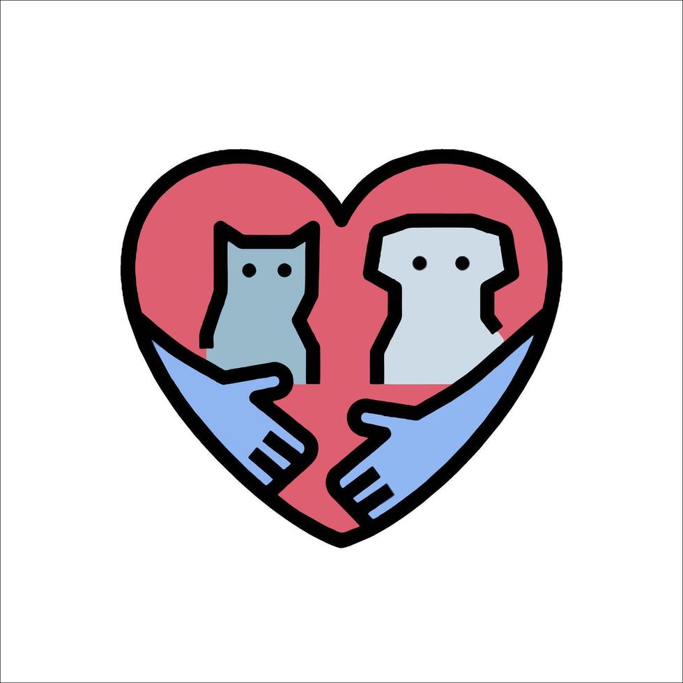 A heart with two hands holding a cat and dog vector
