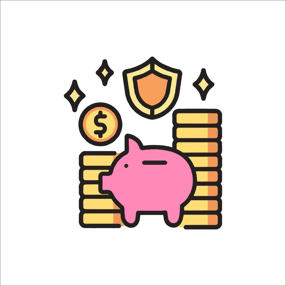 Piggy bank with shield and coins icon vector