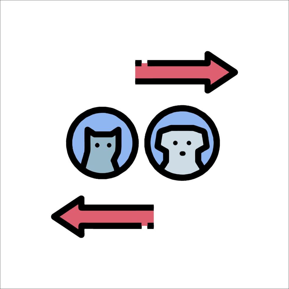 Two people are facing each other with a cat and dog in the middle vector