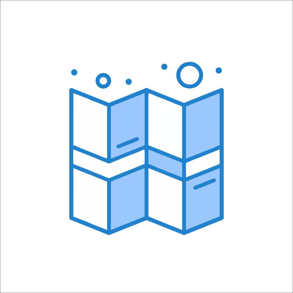 A blue icon of a cube with a circle around it vector