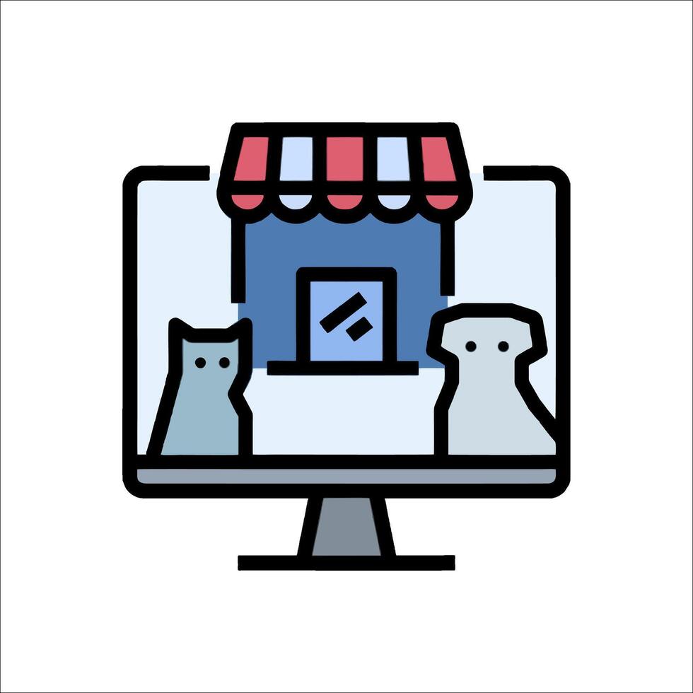A computer screen with a cat and dog in front of it vector