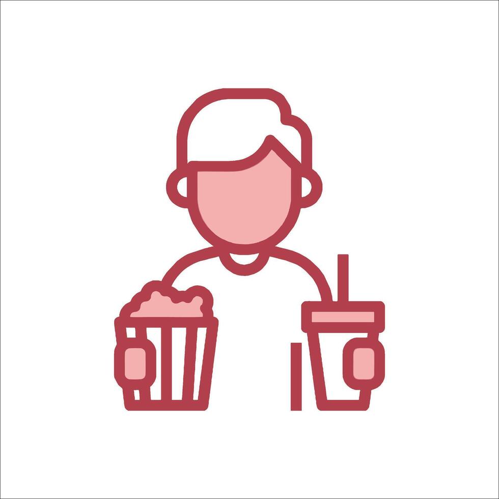 A man with a drink and popcorn icon vector