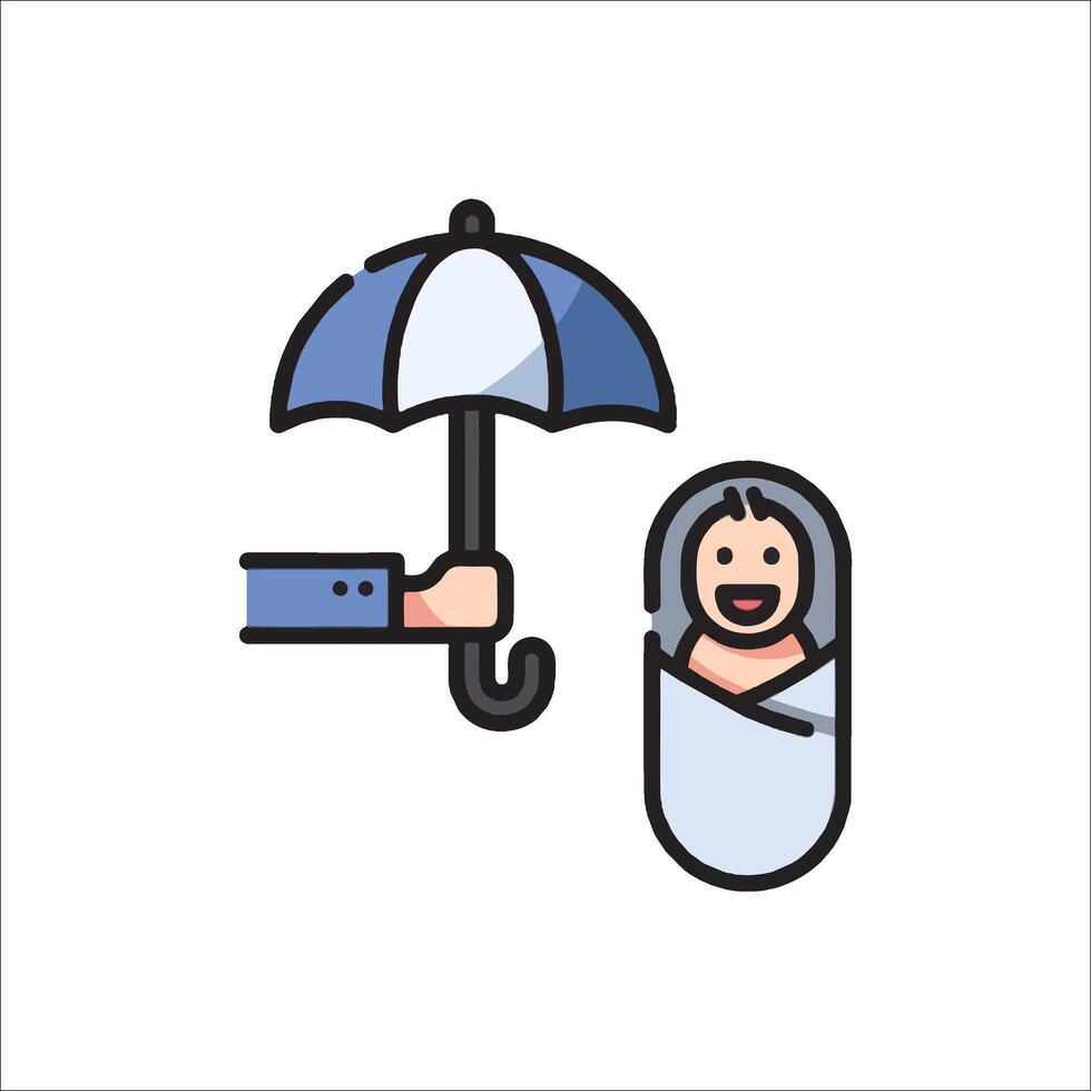 An illustration of a man holding an umbrella over a baby vector