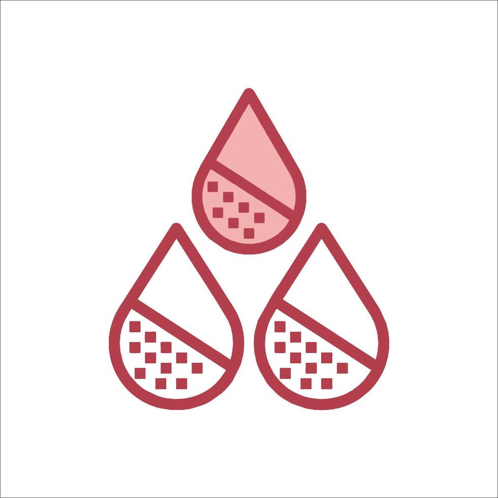 A red and white icon of three drops of blood vector