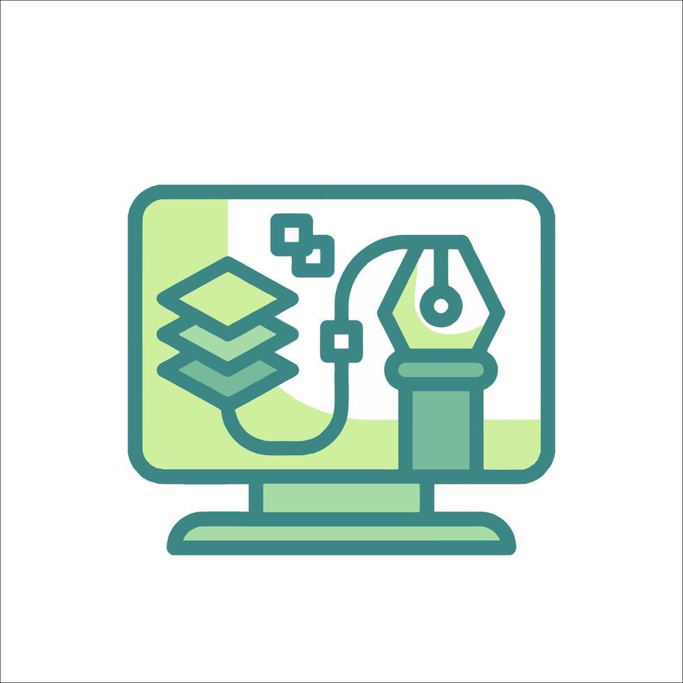 A computer screen with a stack of paper on it vector