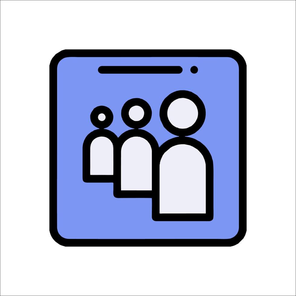 A blue and black icon of people standing in a line vector