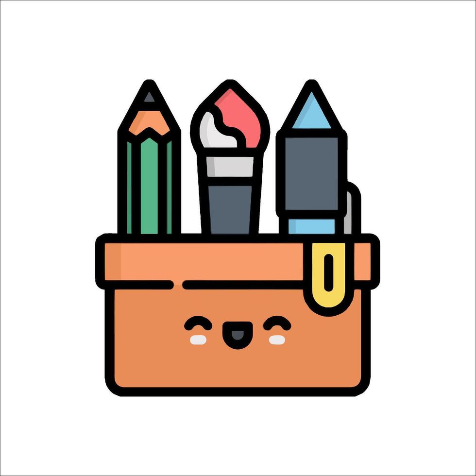 A box with pencils and a smiley face vector