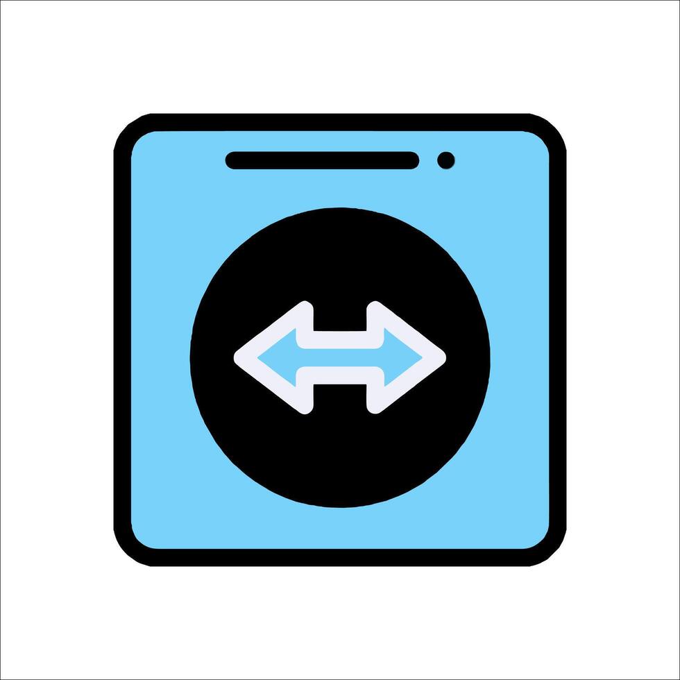 A blue and black icon with an arrow pointing to the left vector