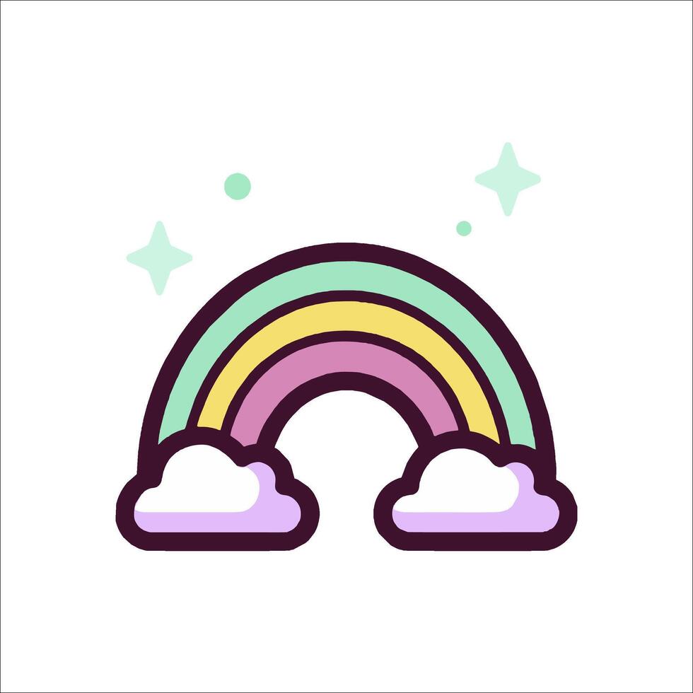 Rainbow icon with clouds and stars vector
