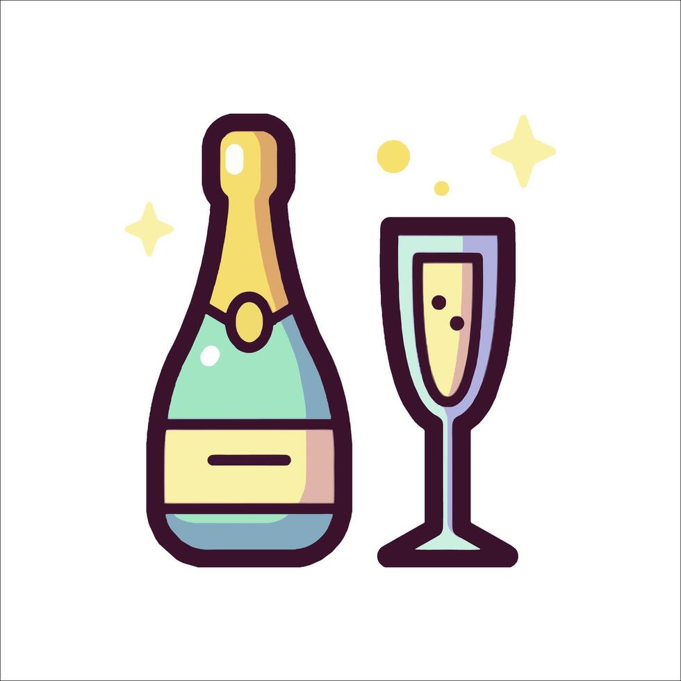 Champagne bottle and glass icon illustration vector