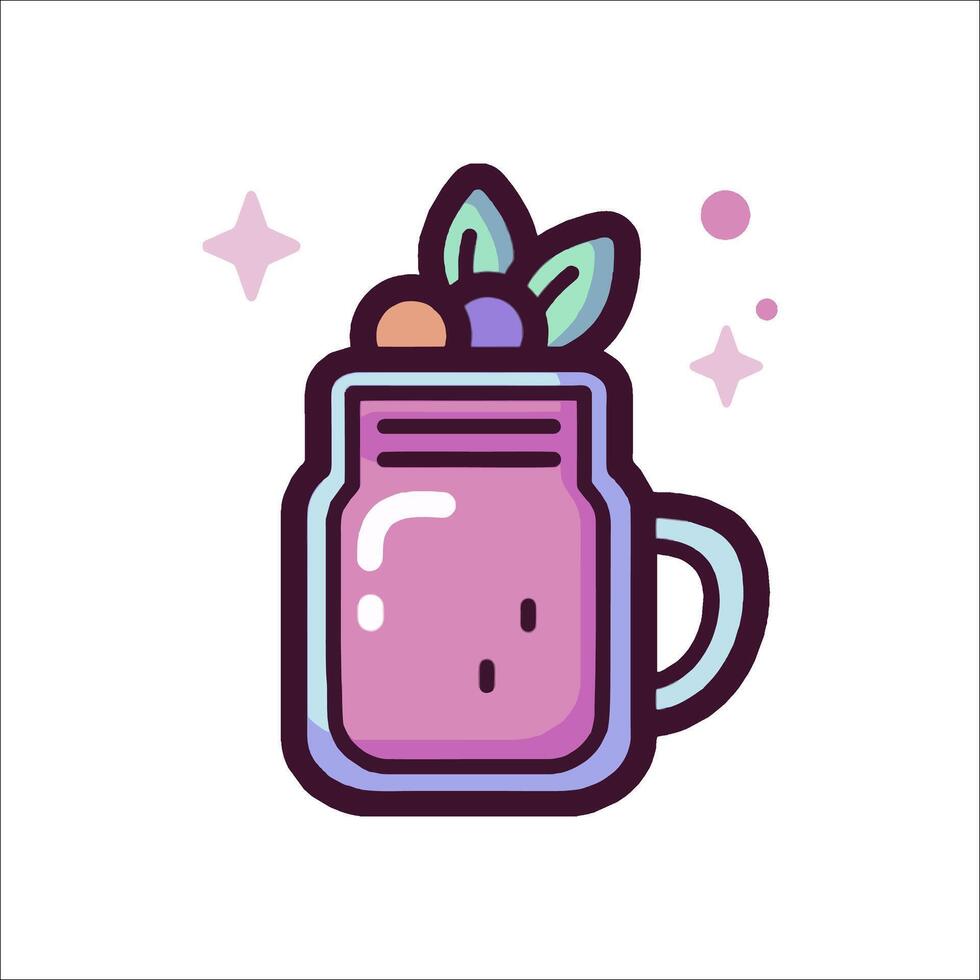 A purple mason jar with berries and leaves vector