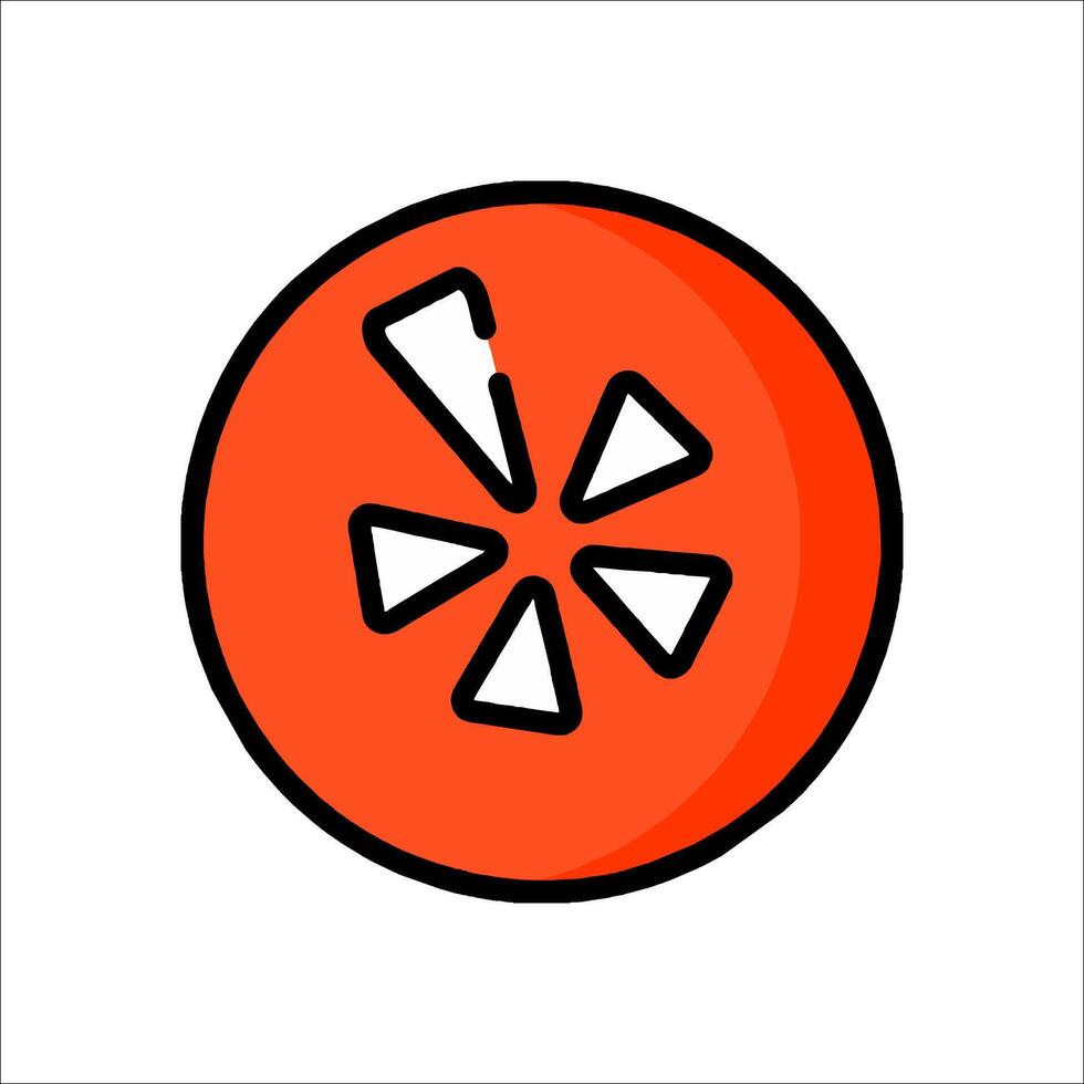 A red and orange slice of pizza icon vector