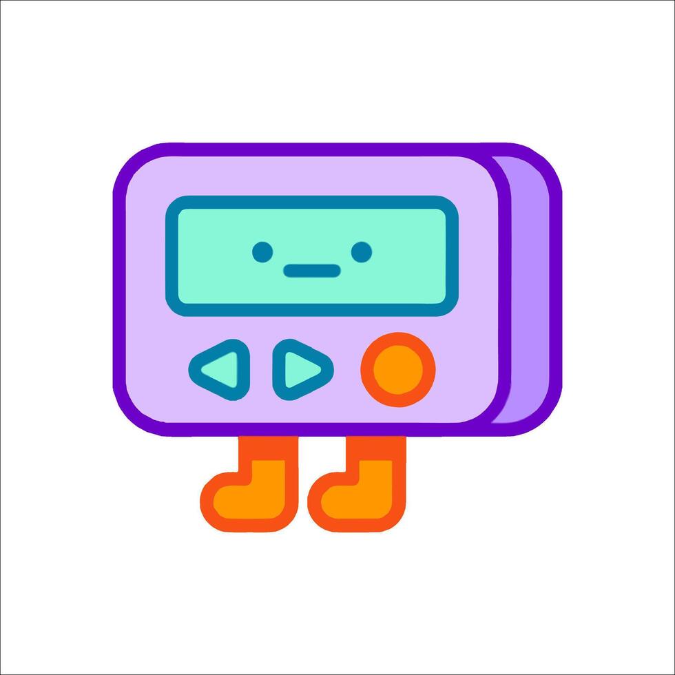A purple and orange robot with a clock on it vector