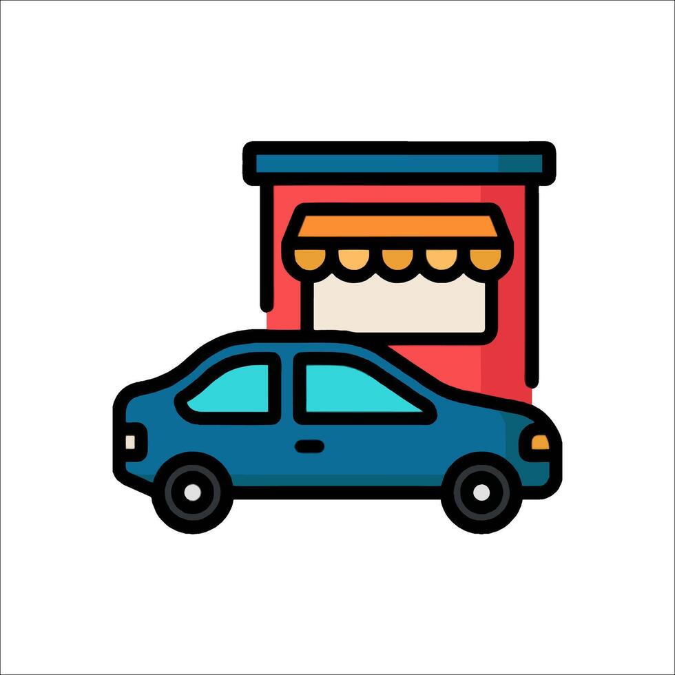 Car in front of a store icon vector