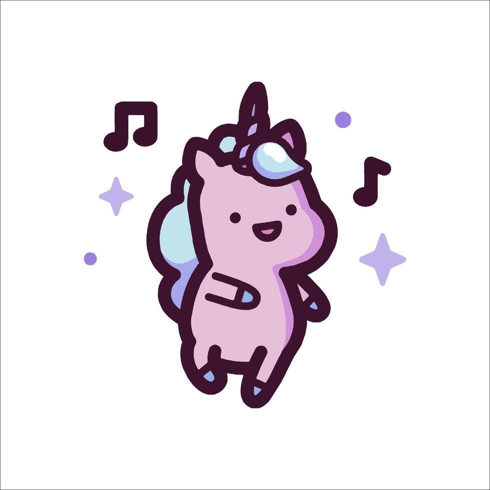 A cartoon unicorn with music notes on it vector