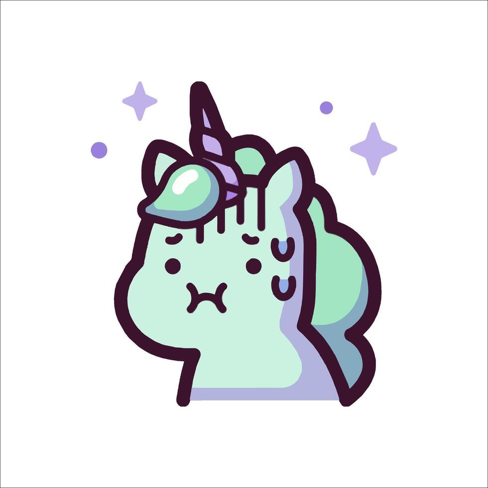 A cute unicorn with a green horn and purple eyes vector