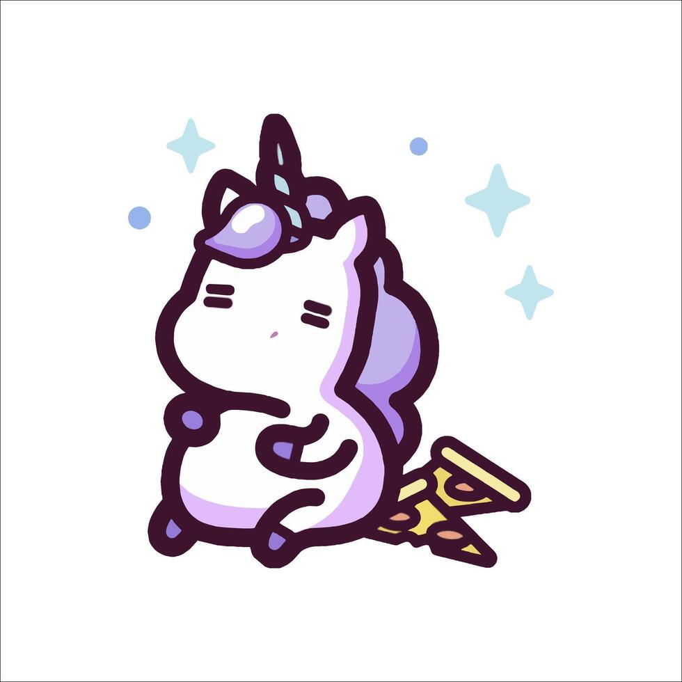 A cute unicorn is sitting on a pizza vector
