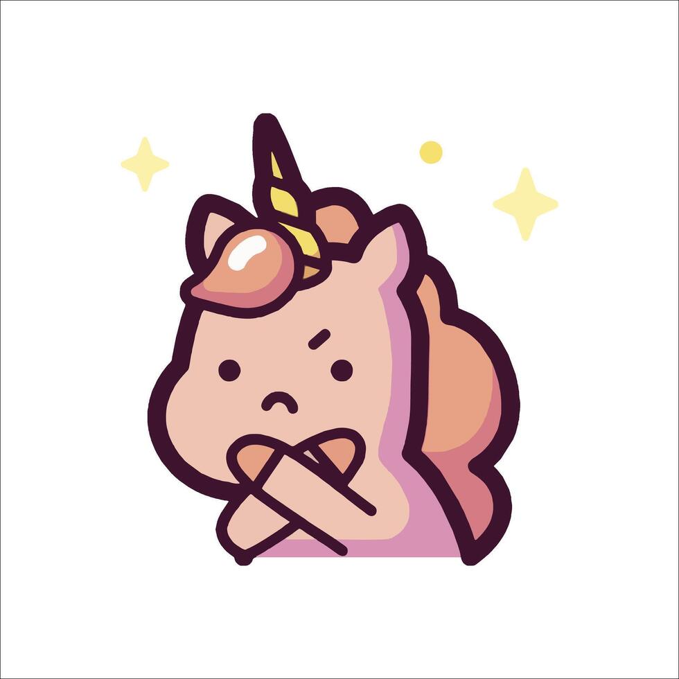 A cartoon unicorn with a sad face vector