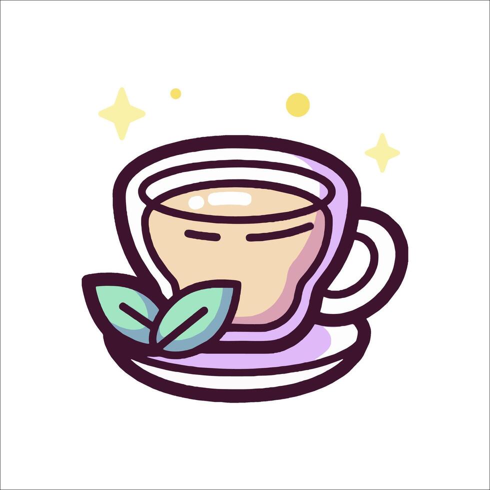 A cup of tea with a leaf on it vector