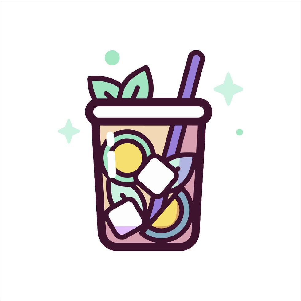 A drink with ice and fruit in it vector