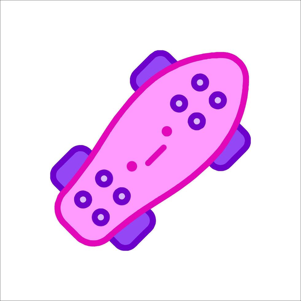 A pink skateboard with purple wheels on it vector