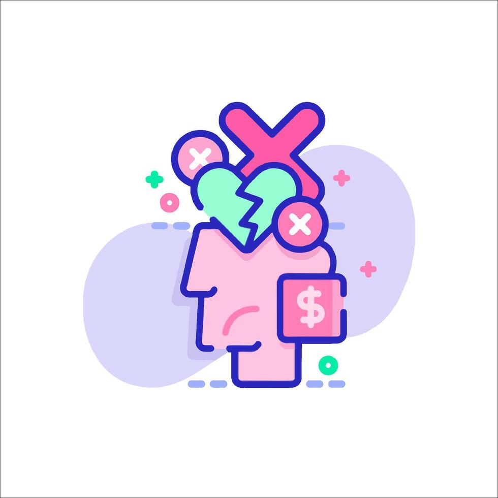 A cartoon head with money and other symbols on it vector