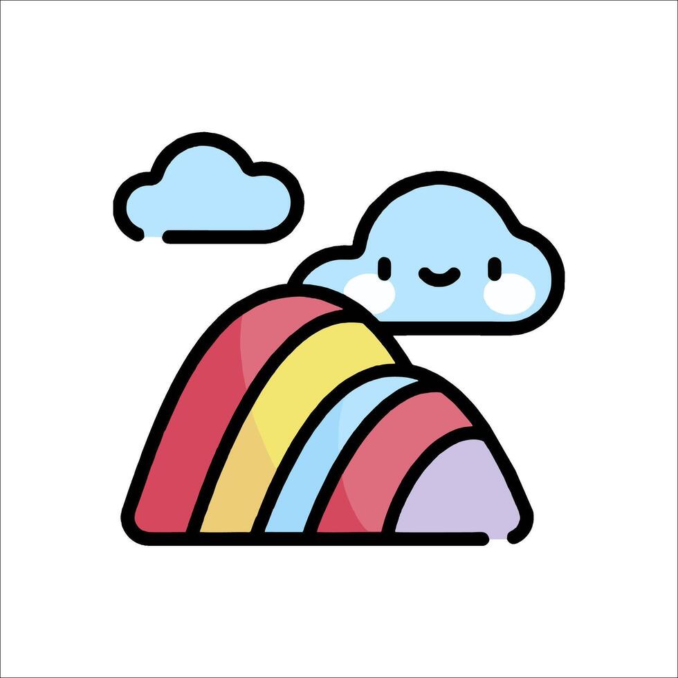 A cartoon rainbow and clouds in the sky vector
