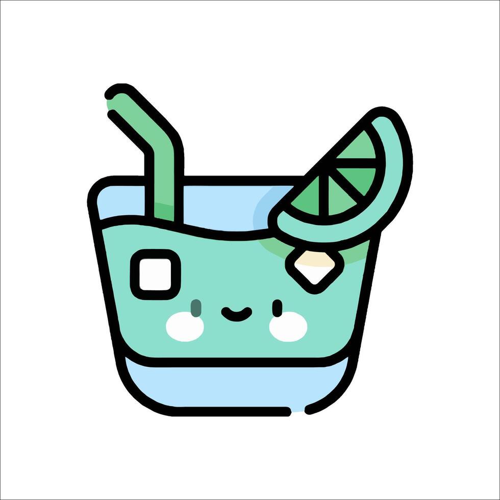 A green drink with a slice of lime and a straw vector