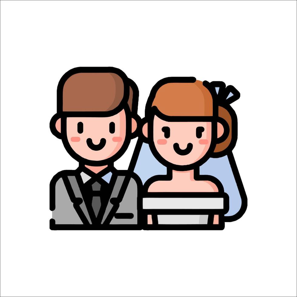 A cartoon couple in wedding attire vector
