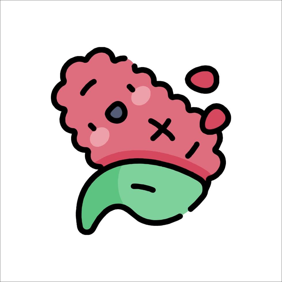 A cartoon pink strawberry with a green leaf vector