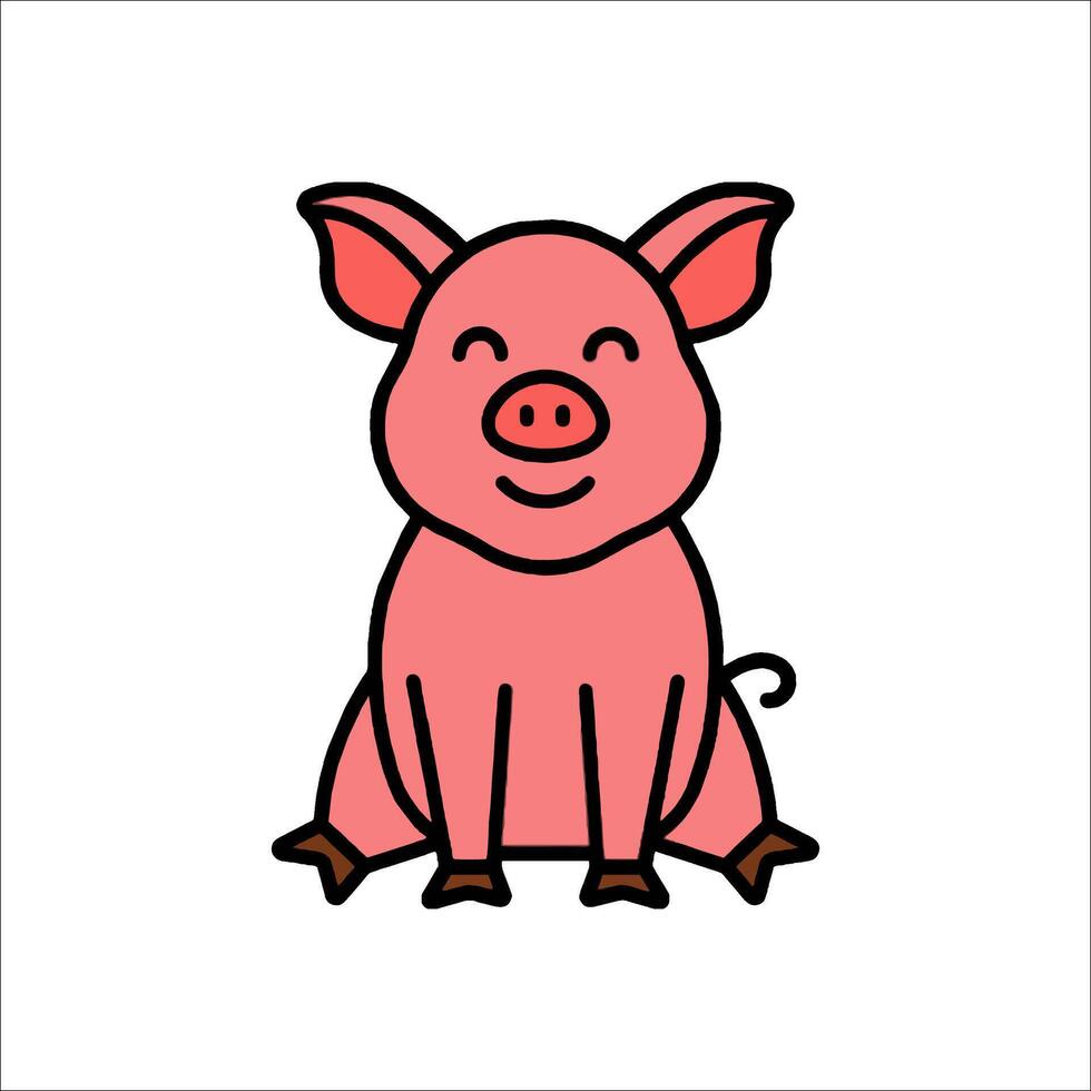 A cartoon pig sitting on the ground vector