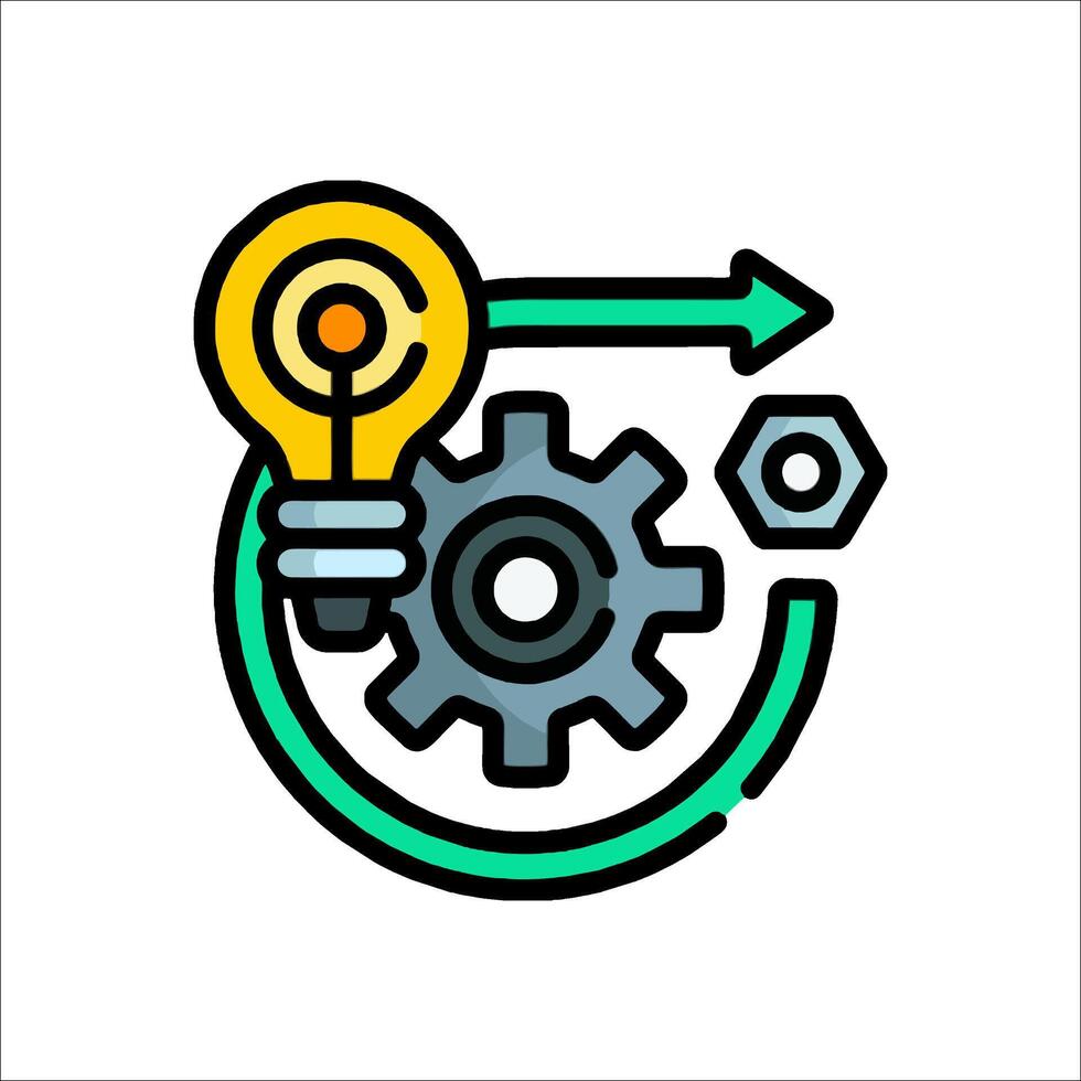 A light bulb and gears in a circle vector