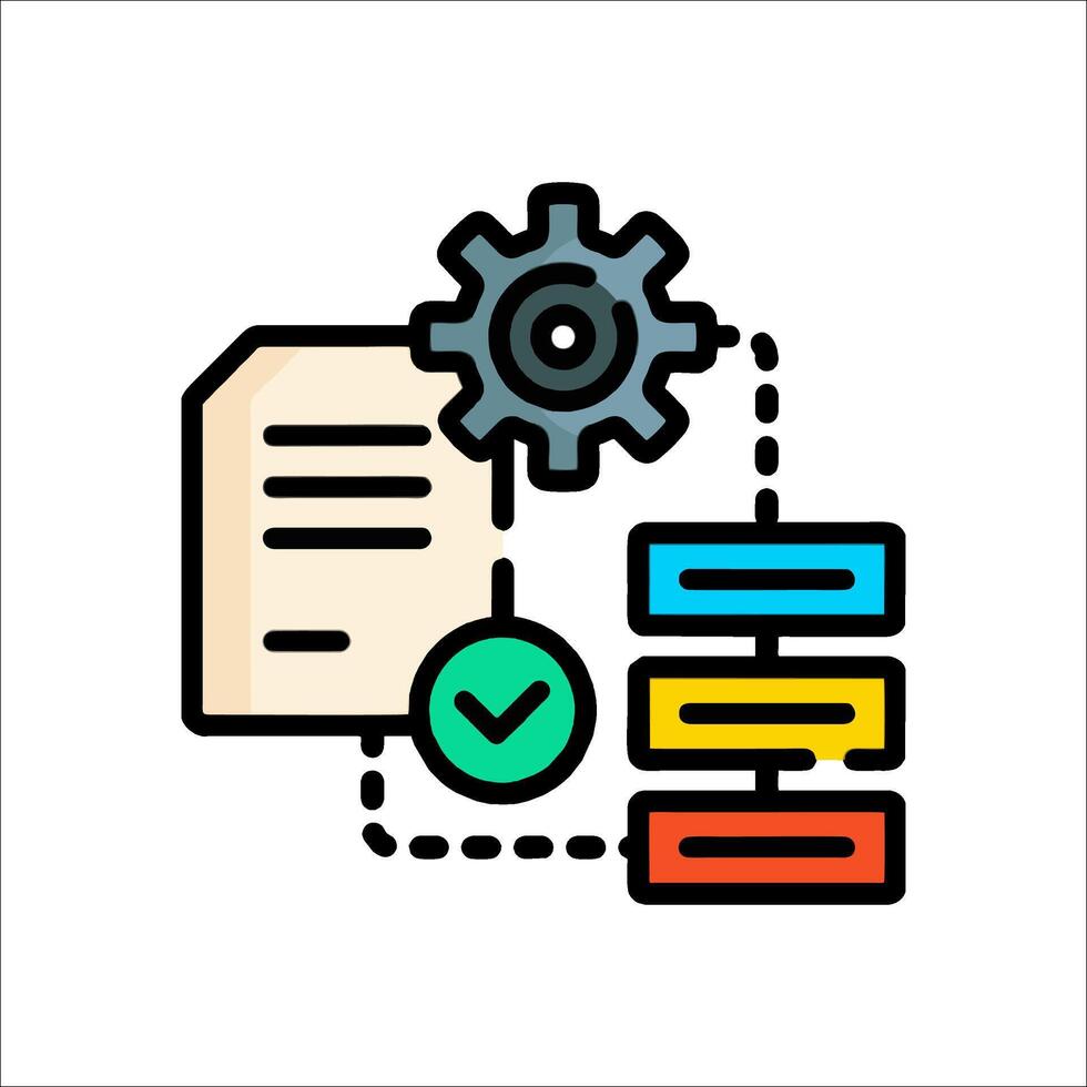 A file with a check mark and a gear vector