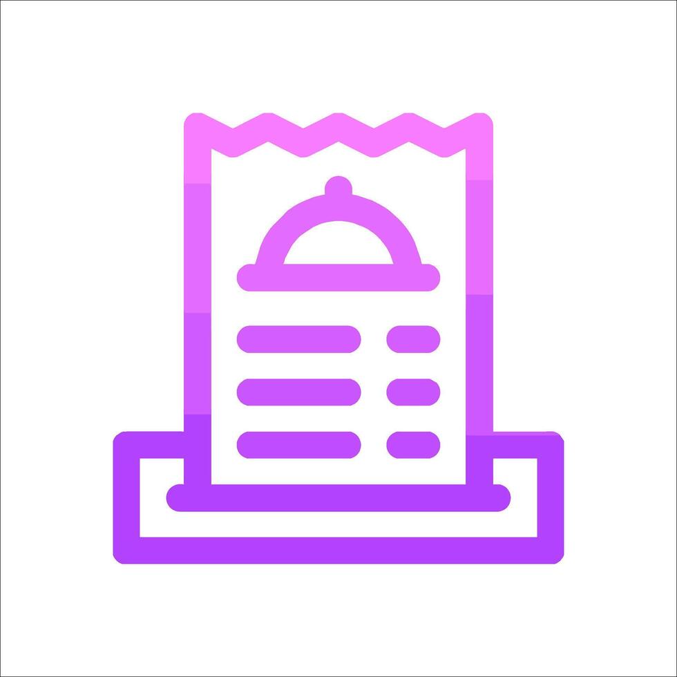 A purple and white icon of a bag of food vector