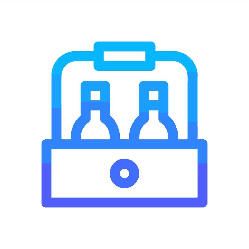 A blue and white icon of a box with two bottles inside vector