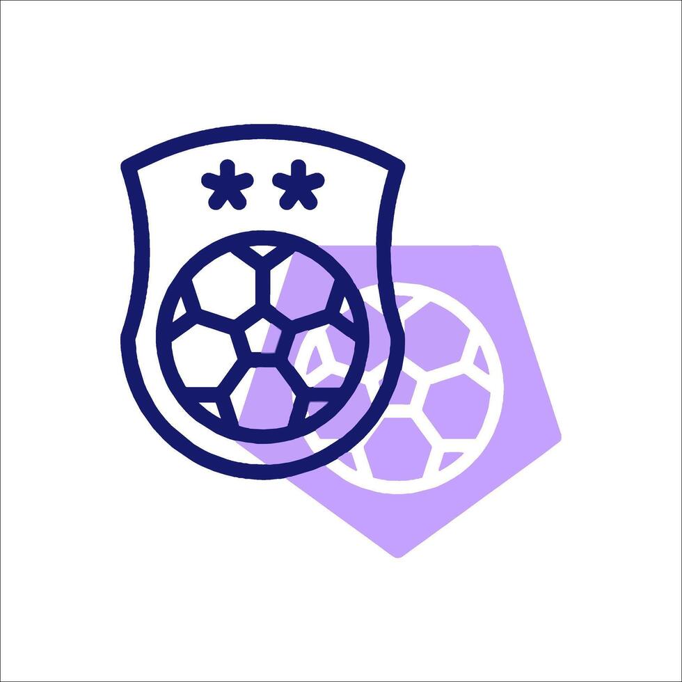A purple and white logo with a soccer ball vector